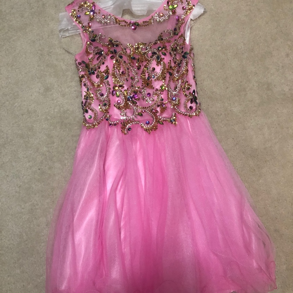 Pretty Pink short beaded formal dress.